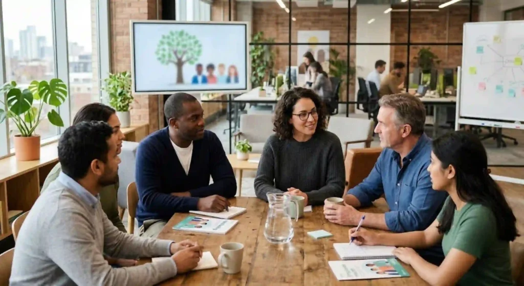 Employee wellbeing discussion in a professional workplace