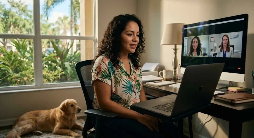 Florida resident attending secure teletherapy session for ESA letter therapist Florida