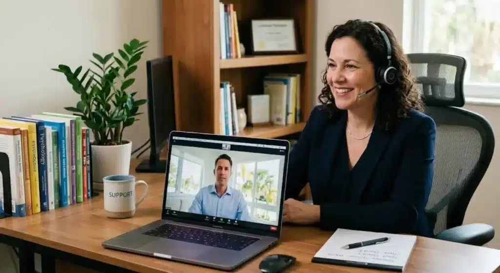 Licensed workplace support therapist helping a Florida professional
