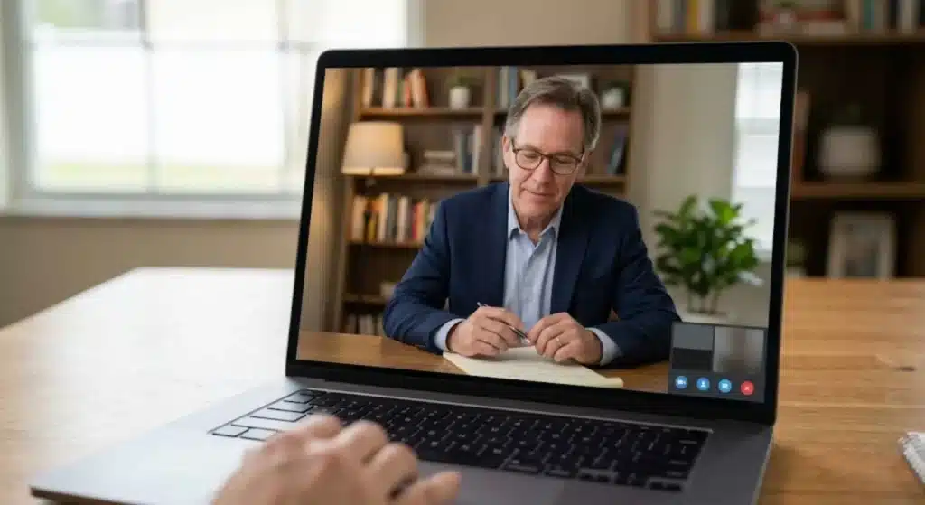 Mental health professional conducting virtual ESA evaluation in Florida